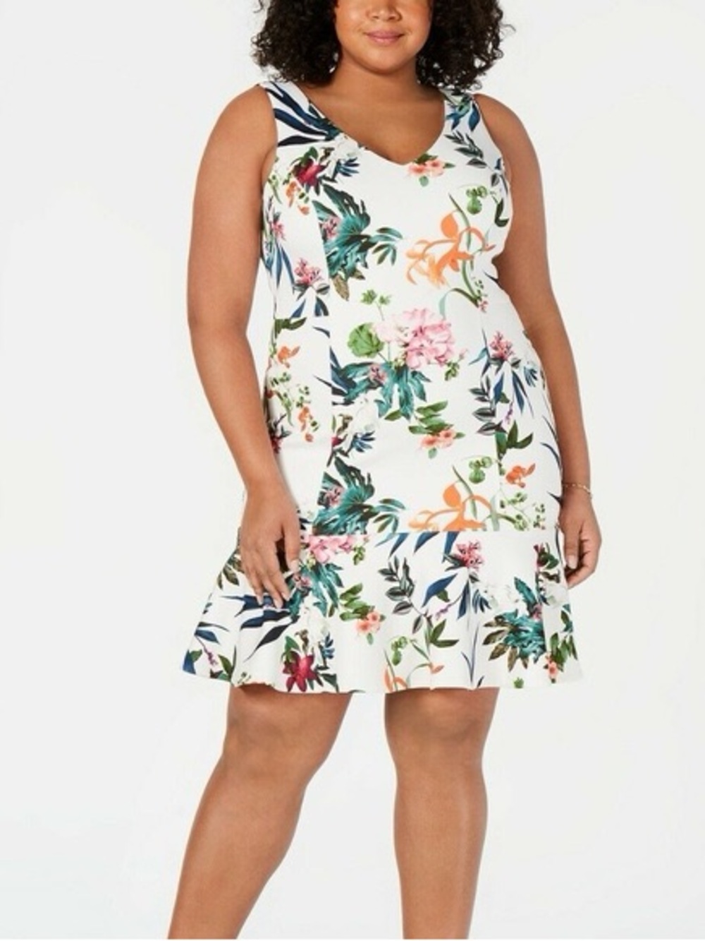 Taylor White Floral Sleeveless Dress V-Neck Scuba Sheath Stretch Plus Size 18W